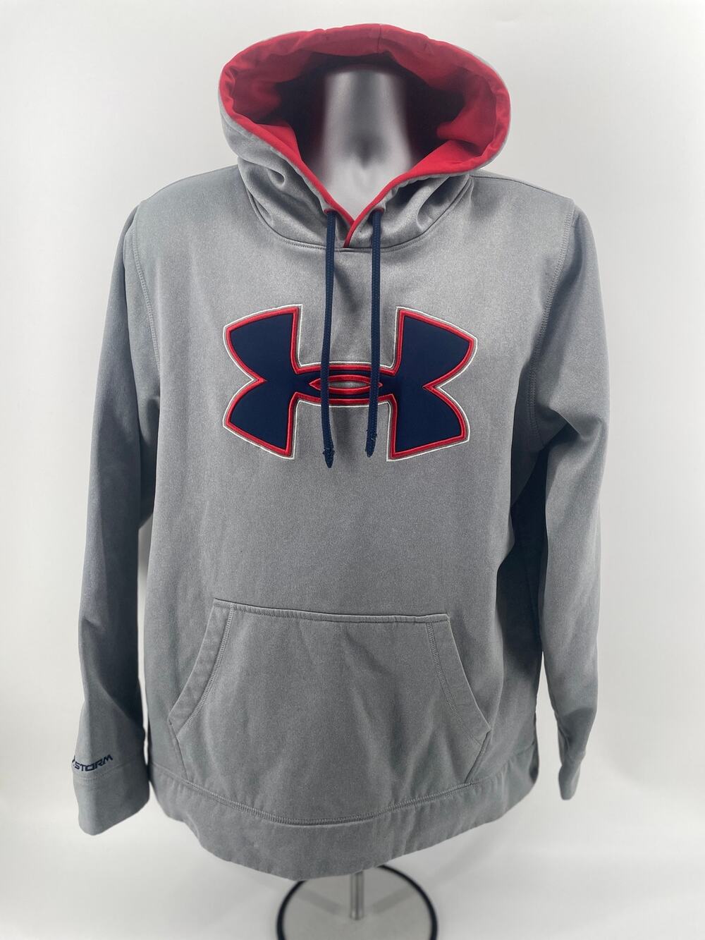Under Armour Storm Hoodie Pullover Men’s L Gray Kangaroo Pocket Embroidered Logi